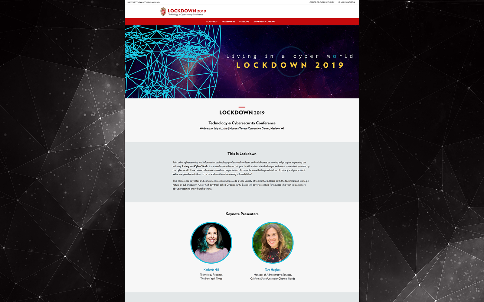 Lockdown presenters web page showing two keynote presenters photos.